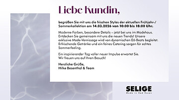 Einladung: Mode-Vernissage Frühjahr-/Sommerkollektion 2026